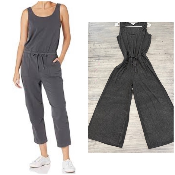 Daily Ritual Pants - Daily Ritual Stretch Ribbed Drawstring Cropped washed out Gray Jumpsuit